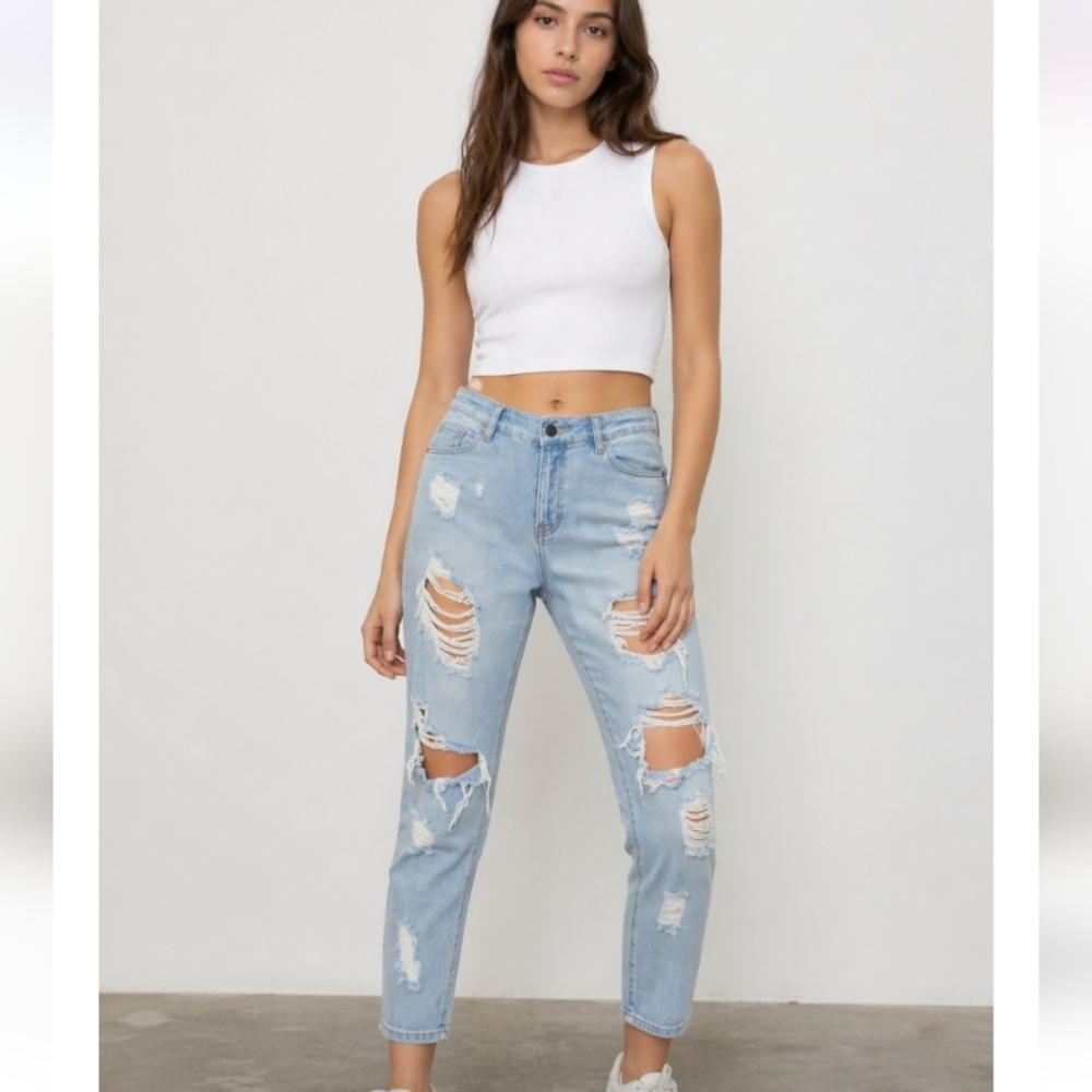 BRANDY MELVILLE Distressed Button Fly Jeans 26